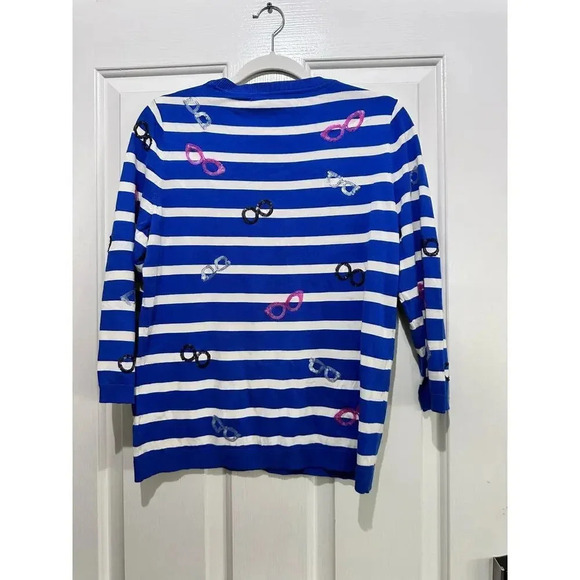 Talbots Blue Crew Neck Stripped Sequins Pullover Sweaters Size Large - Picture 3 of 4